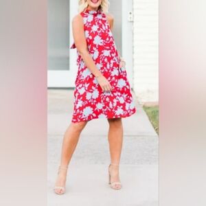 Gibson Womens Cavallo Ruffled Neck Sleeveless Mini Dress Red And Blue Size Small